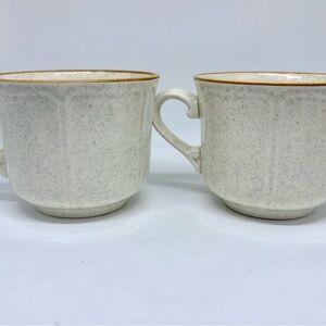 Vintage Ironstone Japan Speckled Cream Coffee Tea Cups Set of 2 Tan Rim